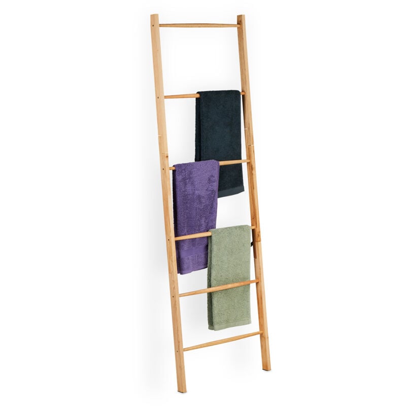 Relaxdays - chelle porte-serviettes, 6 barres, serviettes, vêtements, HxL : 170 x 55 cm, salle de bain, bois, nature