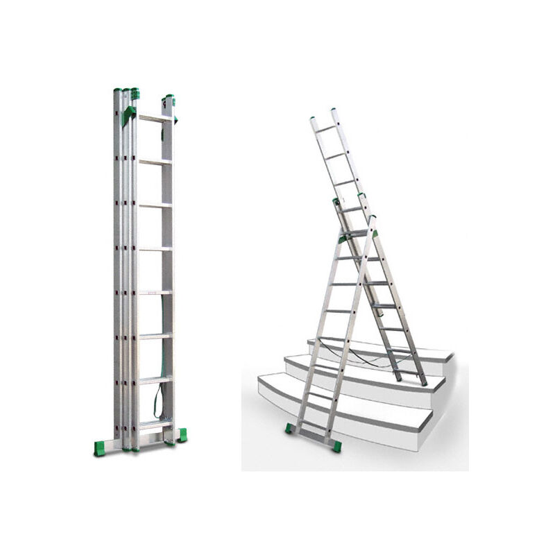 Echelle transformable 3 plans 3x8 barreaux - Longueur max. 5.13m - Sol plat - 7808