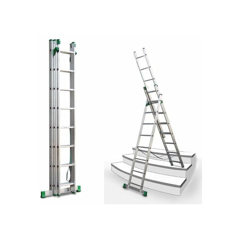 Echelle transformable 3 plans 3x11 barreaux - Longueur max. 7.11m - Sol plat - 7811