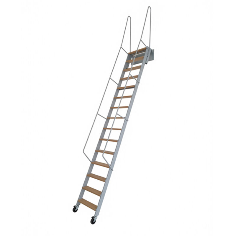 Echelle rabattable acier gris - Hauteur sol à sol 2.00m - Largeur 40cm - Marches bois - SOPALCO/G200/MB