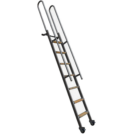 Echelle rabattable acier - Marches bois - Hauteur à atteindre 2,25m - Rampes horizontales - Coloris noir - SSPXL-239-N-RH