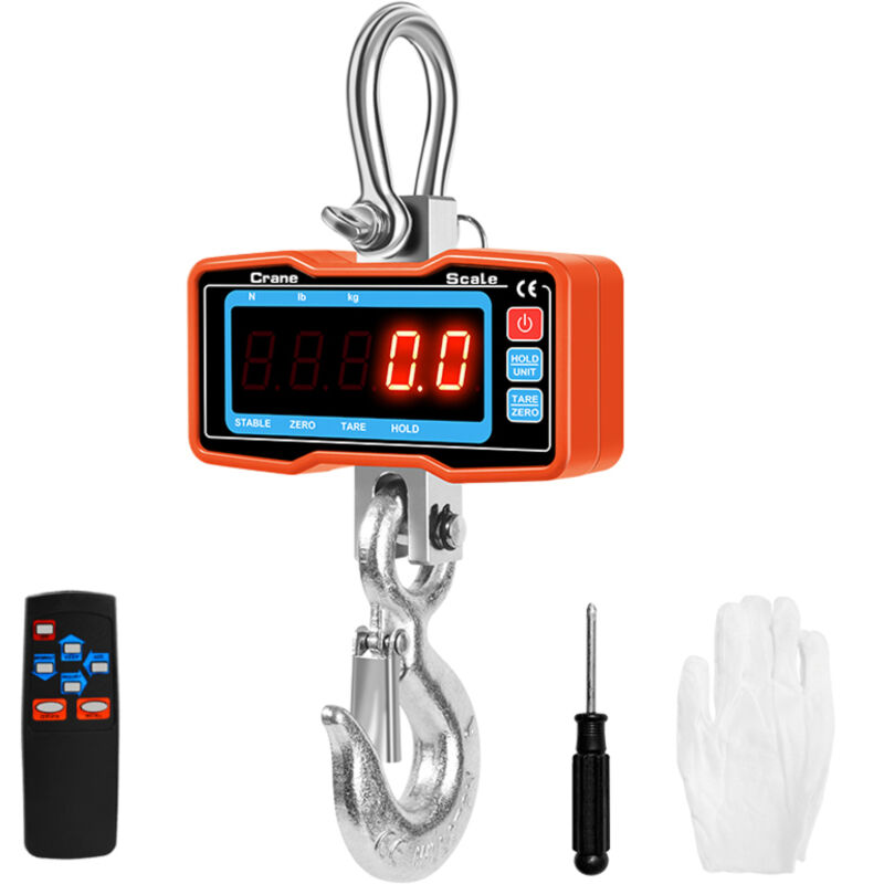 Scala sospesa elettronica da 2000 kg/4400 libbre, LED, alta precisione, industriale, acciaio resistente, gancio per gru, arancione
