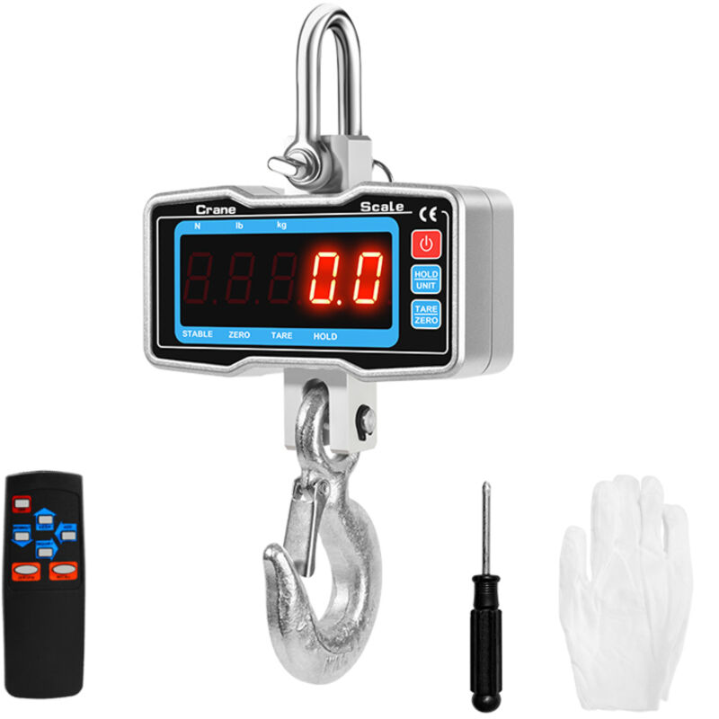 Scala sospesa elettronica da 1000 kg/2200 libbre, display a LED, alta precisione, struttura in acciaio resistente, gancio per gru, argento