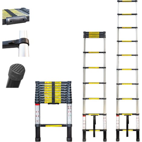HOSTRÖM Echelle telescopique 2,9m TELESCOO10, Aluminium, Pliable, Extensible, Hauteur de travail max 3,8m, Standart EN131, Garantie 5 ans, Hostrom