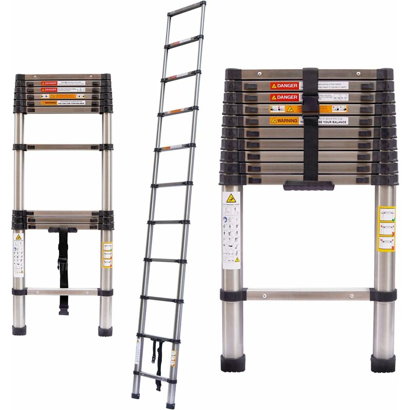 Chelle télescopique 3,2 m/10,5 pi - Échelle pliante antidérapante - En acier inoxydable