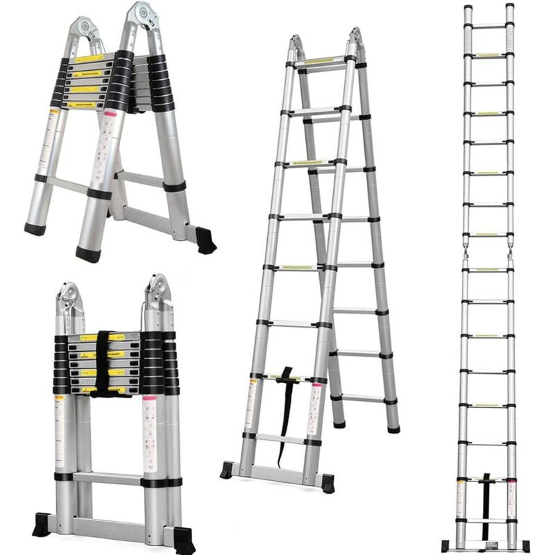 Lucn - chelle Telescopique 3,8m, Polyvalent Aluminium Échelle Télescopiques Portable Pliable Échelles Multi-Fonction Escamotable 12 Echelons Echelle