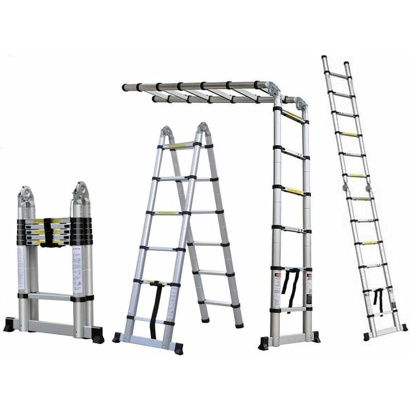 Chelle Télescopique 3,8m/1,9 m + 1,9 m Échelle télescopique avec stabilisateur - Échelle Multi-Usage
