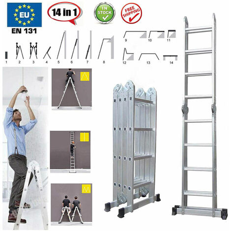 Échelle télescopique de 1,4 m à 1,7 m, (4 + 5 marches),escabeau en  aluminium à cadre facile à transporter, pliable, échelle d'extension,  échelle de capacité de charge de 150 kg / 330 lb pour le bricol