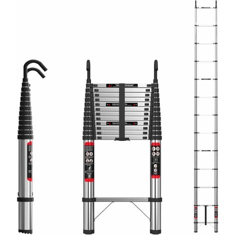 HSHA Échelle Télescopique 5M/16.4FT - Acier Inoxydable - Compacte, Marches Réglables, Extensible et Pliable - Idéale pour Nettoyer Les Gouttières, Décorer, Peindre Les Murs