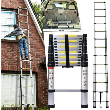 Échelle Télescopique 5m Multifonction Aluminium Poids Léger Escabeau de Grenier Extensible Portable Charge Maximale 150 kg/330 LB
