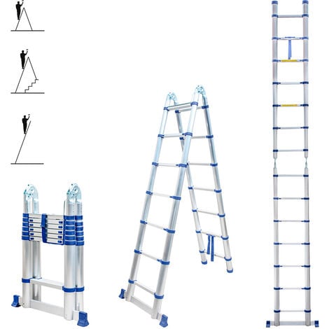 Echelle télescopique articulée 4,4m STEMPAKT, escabeau 2x7 marches pliable professionnel multifonction, H max travail 5,3m, garantie 5 ans, Hoström