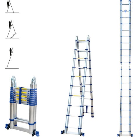 Echelle télescopique articulée 6,2m STEMPAKT, escabeau 2x10 marches pliable professionnel multifonction, H max travail 7,1m, garantie 5 ans, Hoström