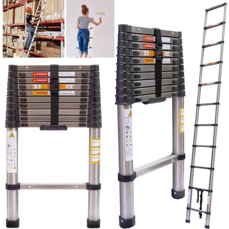 Échelle télescopique de 3,2 m de haut - Extensible - En acier inoxydable - 150 kg - Pour travaux de toit, décoration, certifié EN131