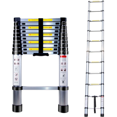 Échelle Télescopique de 3.2M Échelle Escamotable Réglable en Aluminium Échelle Pliable Portable 10 Marches