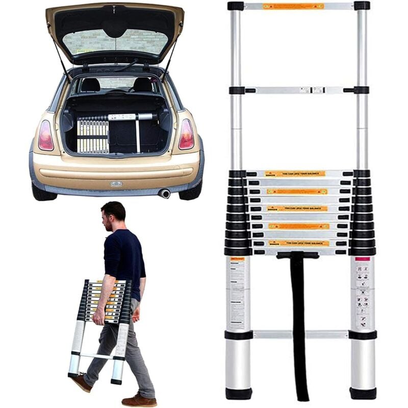 Lucn - chelle télescopique de 3,8 m, en acier inoxydable, antidérapante, facile à transporter, conforme à la norme EN131, capacité de charge de 150 kg