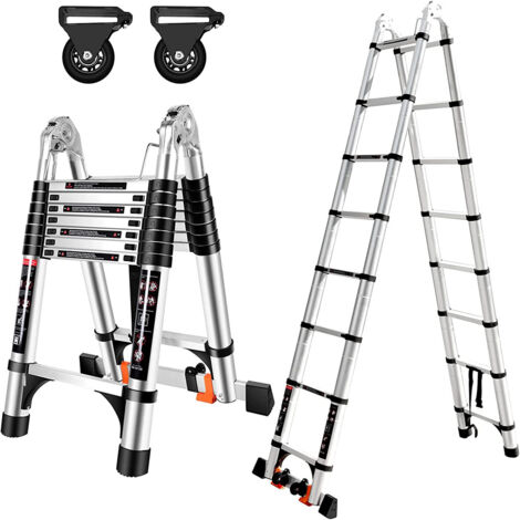 Échelle Télescopique de 3.8M(1.9+1.9) Échelle Pliante 2 en 1 Escabeau Télescopique en Aluminium