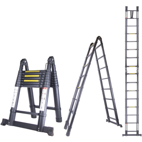 Échelle Télescopique de 3.8M(1.9+1.9) Échelle Pliante Réglable Échelle Multifonction Aluminium Max 150KG