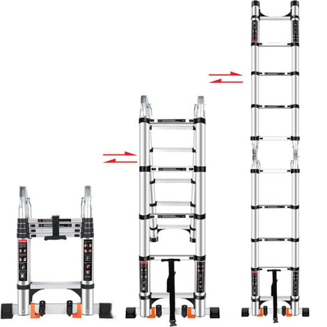 Échelle Télescopique de 4.4M(2.2+2.2) Échelle Pliante 2 en 1 Escabeau Télescopique en Aluminium