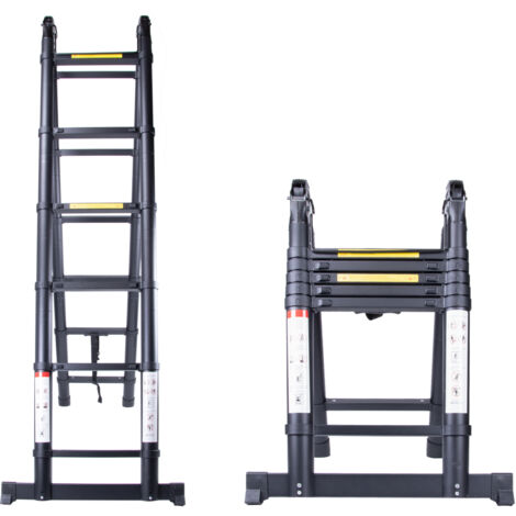 Échelle Télescopique de 4.4M(2.2+2.2) Échelle Pliante Réglable Échelle Multifonction Aluminium Max 150KG