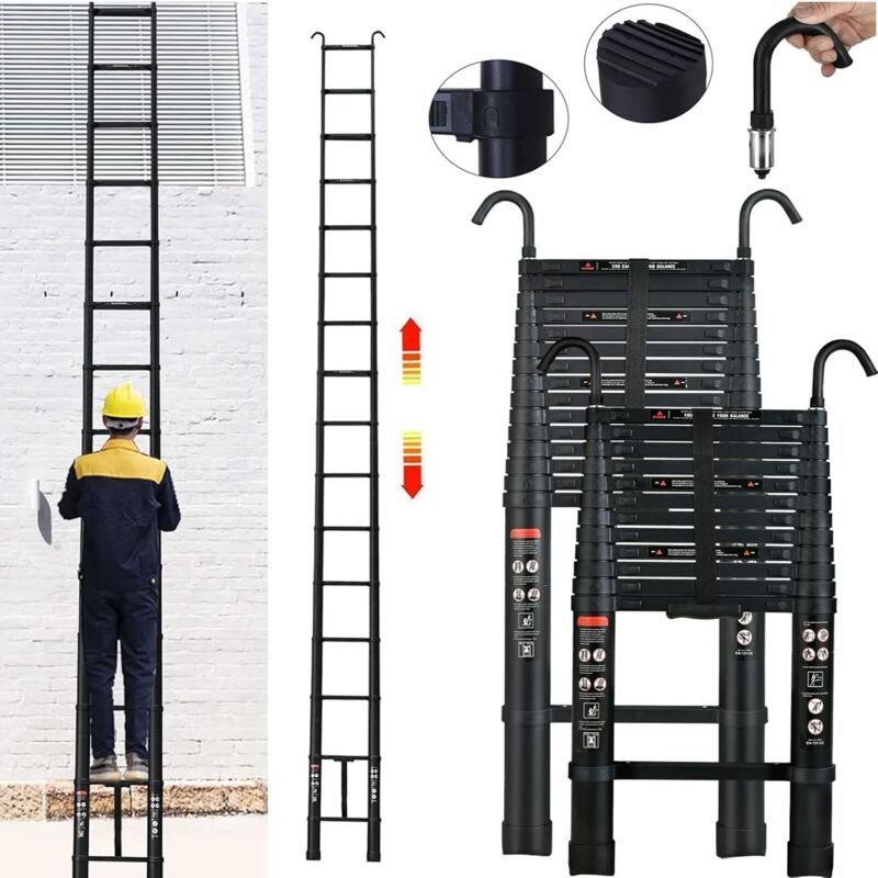 Lucn - chelle télescopique de 6,2 m/20.3FT avec crochet de toit amovible - Échelle noire pliante - En aluminium - Capacité de 150kg/330 lbs