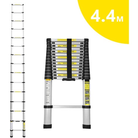 EINFEBEN Echelle Télescopique Aluminium Avec Crochet Escabeau Argent Multifonction Portable Pliante 3,2m