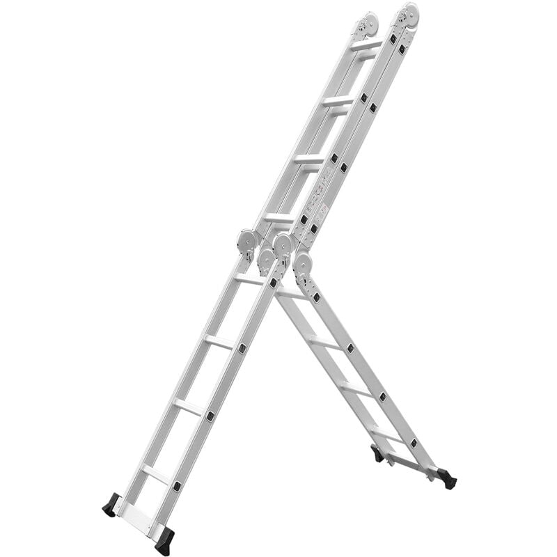 Chelle télescopique Échelle Pliant Multifonction 4.7m 6 en 1 Pliable en Aluminium avec 2 Montants 4x4 Marches Résistante à 150kg Hengmei