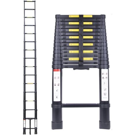 Échelle Télescopique en Aluminium 4,7M Noir Extensible Ladder Échelle Multi-Fonction Charge Max 150KG