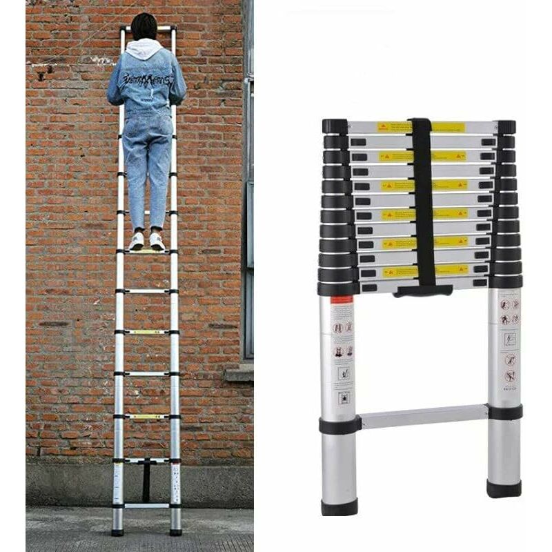 Chelle télescopique en Aluminium - 5 m - Échelle Extensible Escabeau Telescopique- Antidérapante - Échelle Multifonction - Charge maximale : 150 kg