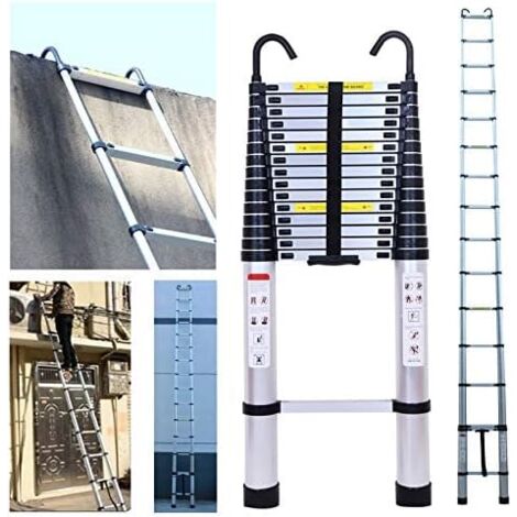 Échelle télescopique en aluminium de 6,2 m avec crochet amovible - Antidérapante - Multifonction - Extensible - Portable - Pour loft/toit d'escalade/travaux d'intérieur et d'extérieur