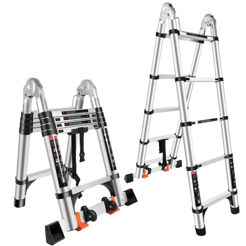 Jn.songs - chelle Télescopique en Aluminium Échelle Pliable et Déployable Marchepieds Escamotables avec Double Poulie Amovible Charge Maximale 150KG