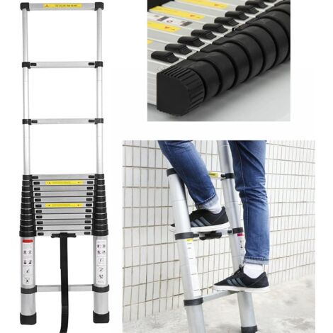 échelle Télescopique en Aluminium, échelle télescopique Extensible, Escabeau Telescopique échelle Pliable Loft Ladder,Certifié EN131, Résistance à 150kg, 4,4M