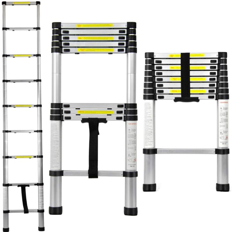 DLT208B Echelle télescopique en aluminium, hauteur de 2.60m, 9 échelons - Varan Motors