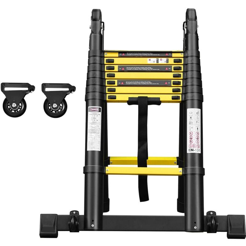 Echelle Télescopique Pliable en Aluminium 5m Echelle Multifonctionnelle Echelle Simple Echelle Extensible - Noir + Jaune Naizy