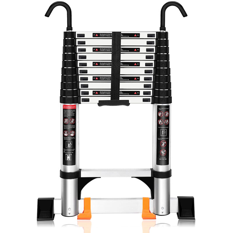 Chelle Télescopique Escabeau Telescopique en Aluminium avec Pieds Antidérapants et Crochet Stable - 3,2M