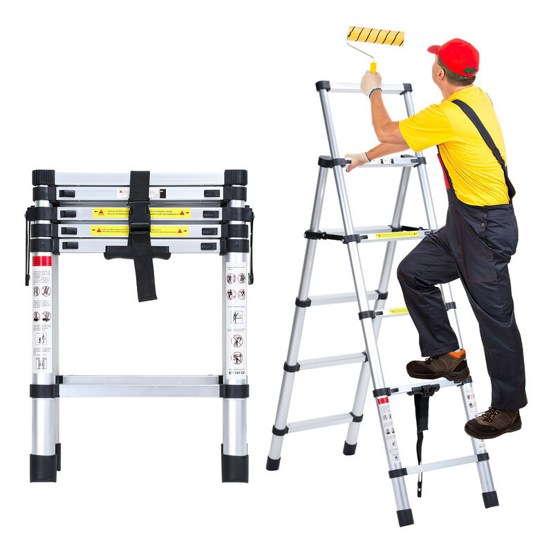 Echelle Télescopique jusqu'à 150 kg Escabeau stable en aluminium Multi-Fonction 1.4m+1.7m