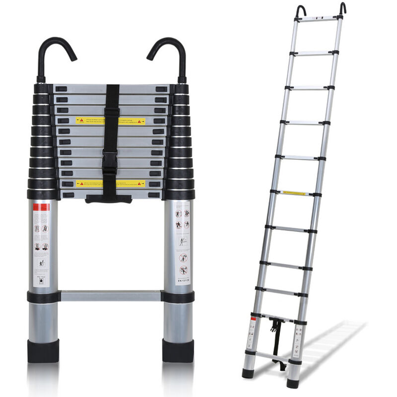 Echelle Télescopique jusqu'à 150 kg Escabeau stable en aluminium Multi-Fonction 3,2m Avec Crochet Escabeau