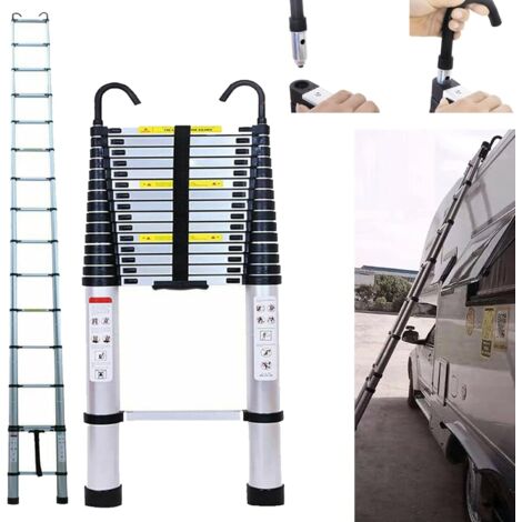 Échelle télescopique multifonction en aluminium de 20,34FT/6,20m avec 2 crochets amovibles et pieds en caoutchouc antidérapants