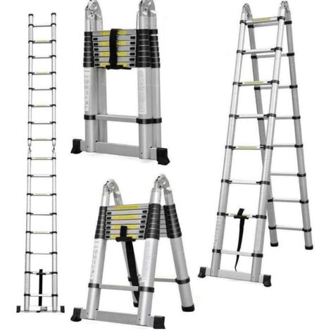 Échelle télescopique pliable 5 m – Aluminium léger – Charge maximale 150 kg – 16 marches – Design compact pour espaces confinés