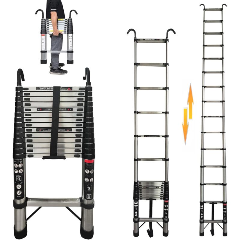 Hsha - chelle télescopique pliable de 5 m avec crochet amovible, multifonction, antidérapante, extensible, capacité de charge de 150 kg, pour jardin,