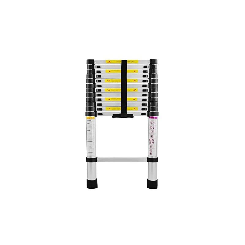 Chelle Télescopique Portable Échelle Pliable Multifonction Charge 150KG 3.8M Aluminium Argent Naizy