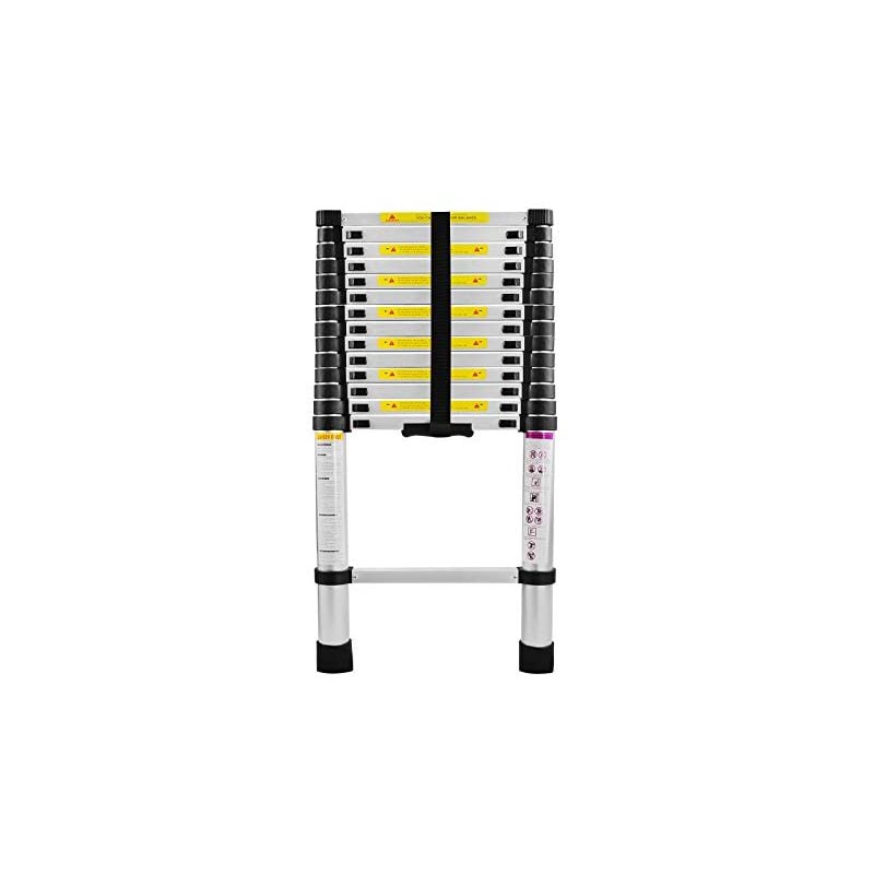 Chelle Télescopique Aluminium 4.4M Échelle Multifonction Pliable Portable Charge 150KG Argent Naizy
