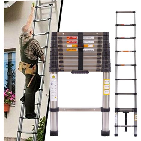 Échelle télescopique pliable en acier de 3,2 m - Robuste et multifonction - Pour la maison, l'extérieur, la maison - Norme EN131 - 10.5FT
