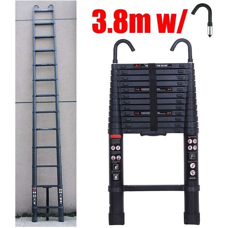 Échelle télescopique Pliable en Aluminium 3,8 m, Échelle coulissante antidérapante, pour Grenier, Bureau, Maison, Facile à Transporter, EN131, 150 kg Charge
