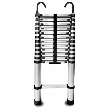 Échelle télescopique pliante en aluminium 11 marches avec butées et avec crochets - longueur 3,2 m