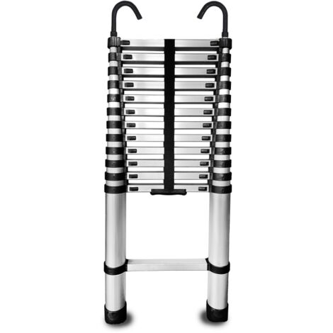 Échelle télescopique pliante en aluminium 13 marches avec butées et avec crochets- longueur 3,8 m