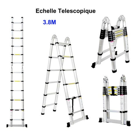 Échelle Télescopique Portable et Pliante Échelle Escamotable En Aluminium ,Charge 150 kg - 3,8M (1,9M + 1,9M)