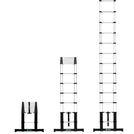 Échelle télescopique Professionnelle 3,2 m avec fermeture en douceur et barre transversale - Sûre et solide - EN131 et norme française