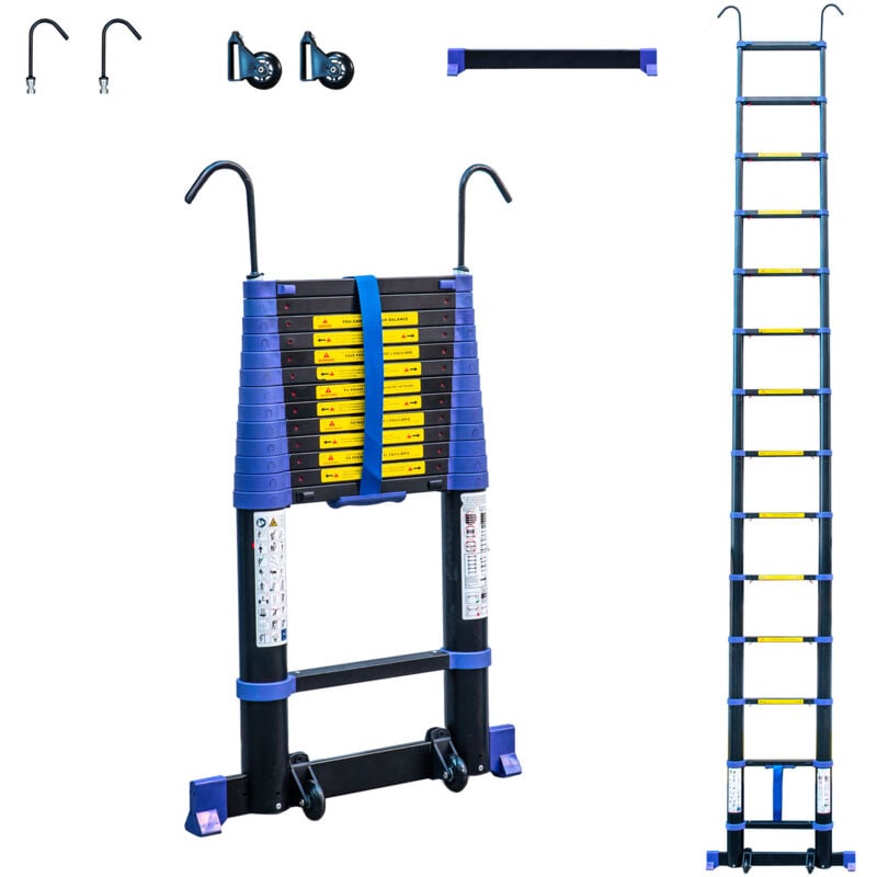 Echelle telescopique 4,1m TELESCOVA13+, Aluminium, Pliable, Extensible, Multi-fonction, Hauteur de travail max 5m, Crochets Amovibles, Garantie 5 ans