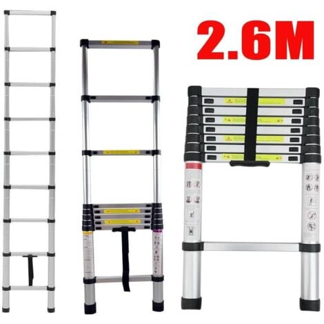 LUCN échelle télescopique,Escabeau pliant, échelle télescopique, pliable, en Aluminium, Charge maximale 150 kg(2,6 m/8.5FT)