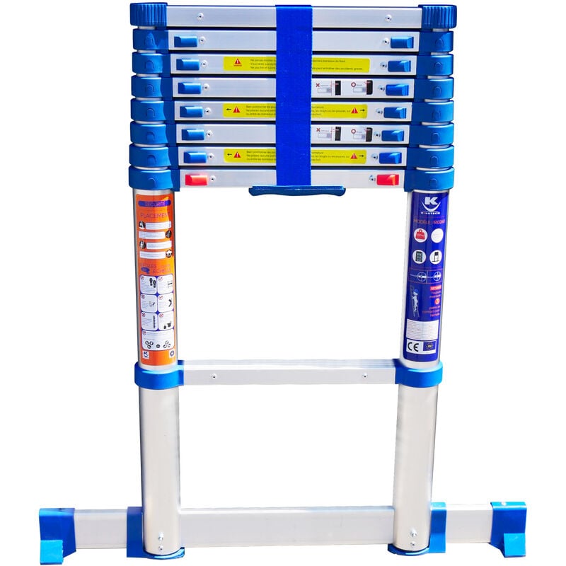 Echelle Télescopique 2,6M, Echelle Pliante, Escamotable, Fabriquée en Aluminium, Qualité Professionnelle, Certification 150 kg, EN131 - Keli